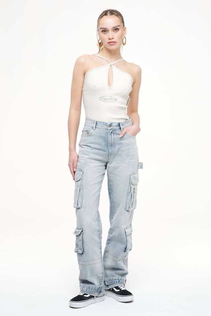 Pegador Santos Rib Neckholder Bodysuit Vintage Washed Angels Cream