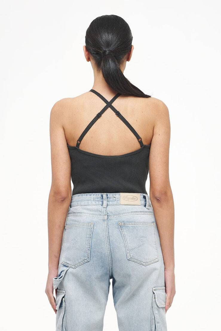 Pegador Santos Rib Neckholder Bodysuit Vintage Washed Iron Grey