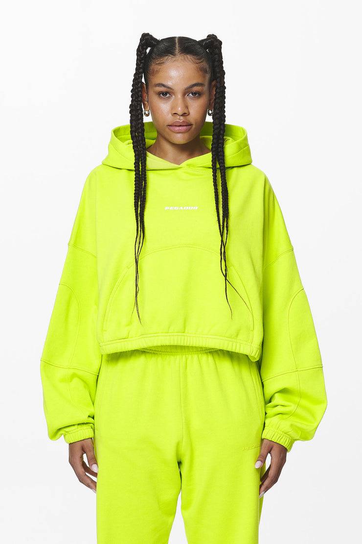 Pegador Skei Logo Oversized Cropped Hoodie Washed Lime Yellow