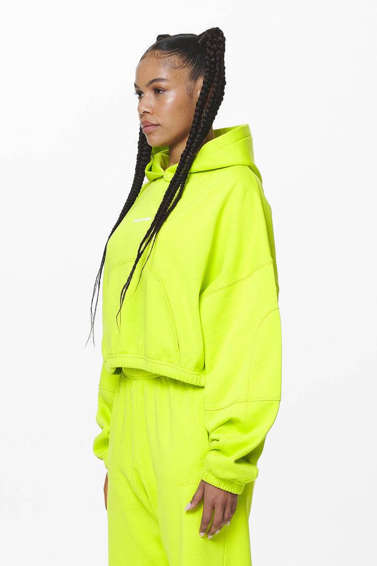Pegador Skei Logo Oversized Cropped Hoodie Washed Lime Yellow