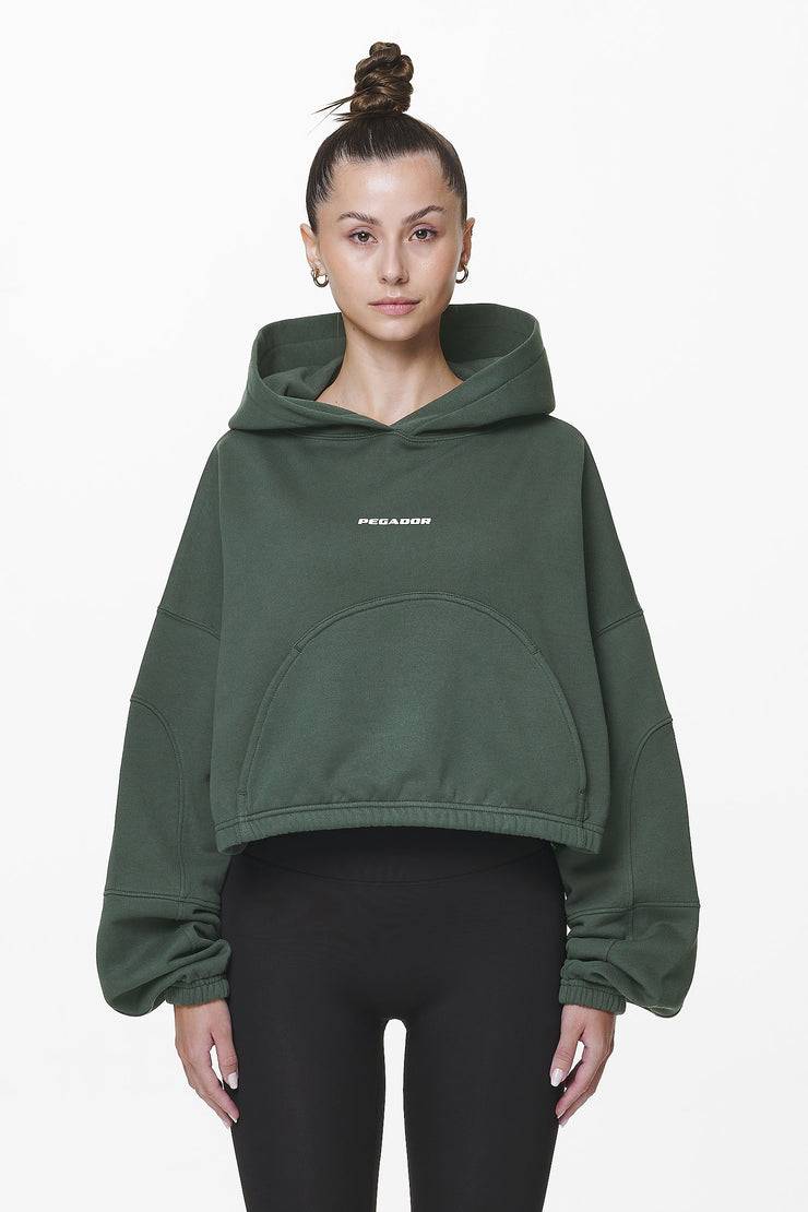 Pegador Skei Logo Oversized Cropped Hoodie Washed Sage Green