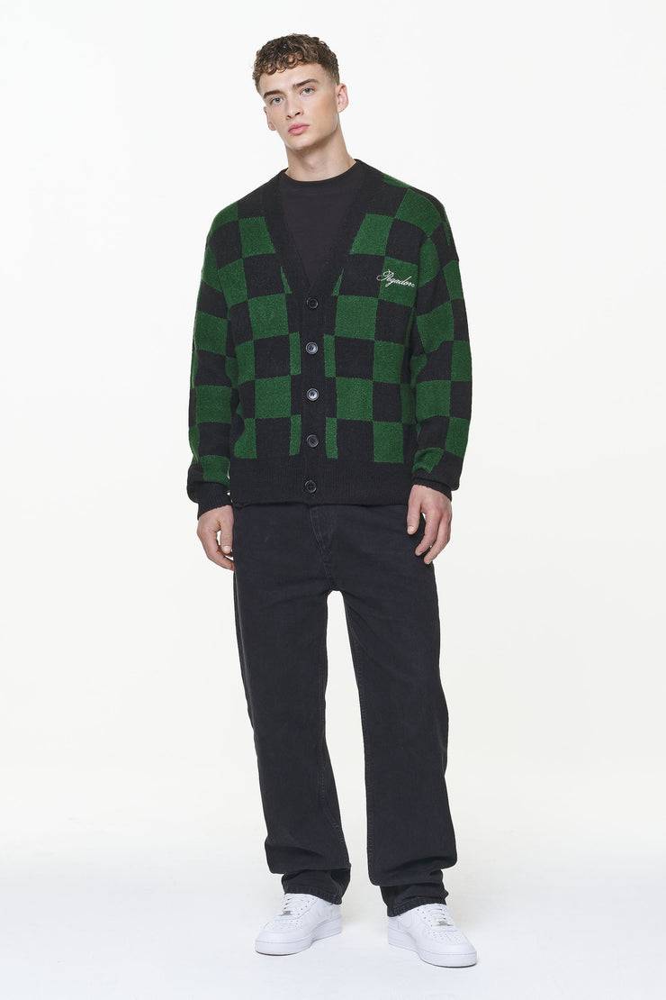 Pegador Todd Checkered Knit Cardigan Onyx Black British Green