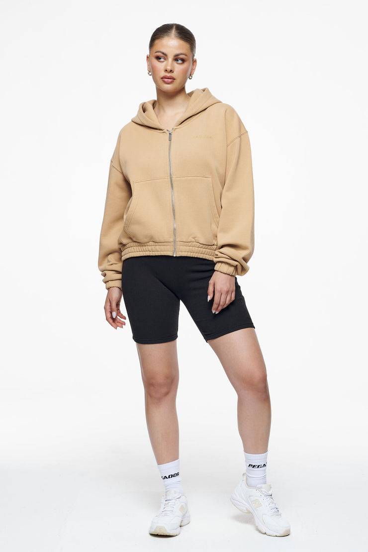 Pegador Valinda Cropped Zip Hoodie Vintage Washed Espresso Gum