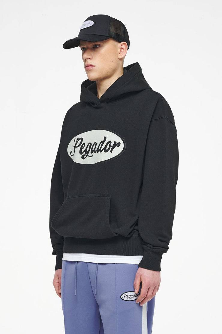 Pegador West Oversized Hoodie Vintage Washed Black Ink White