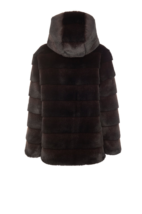 Petite M. Kunstpelz Jacke Mit Kapuze In Der Farbe Braun-schwarz