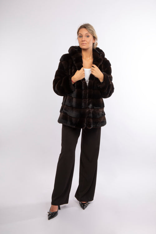 Petite M. Kunstpelz Jacke mit Kapuze in der Farbe braun-schwarz