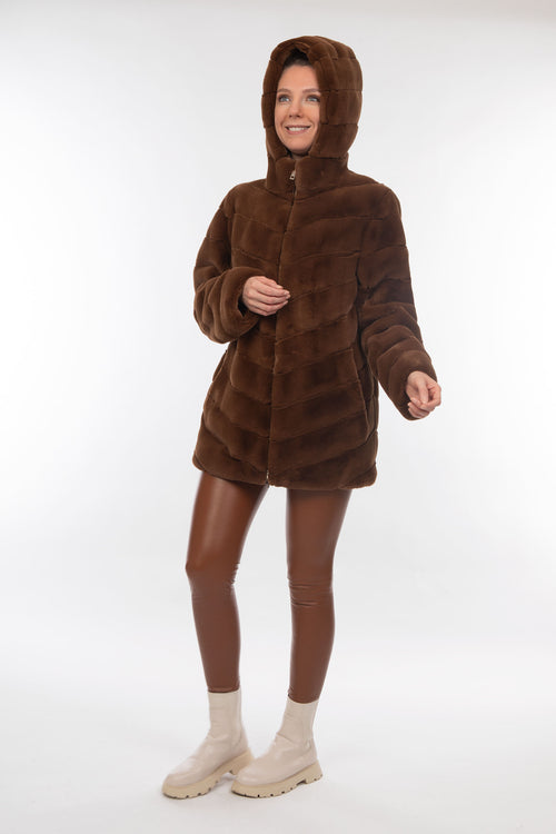 Petite M. Kunstpelz Jacke Mit Reissverschluss Und Kapuze