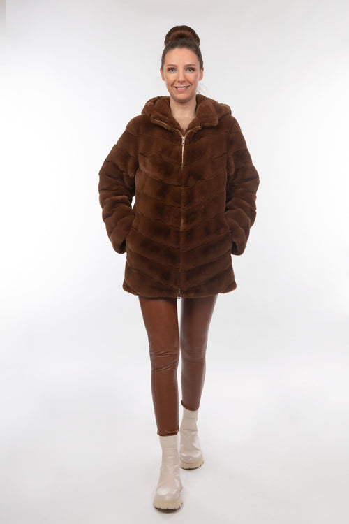 Petite M. Kunstpelz Jacke Mit Reissverschluss Und Kapuze