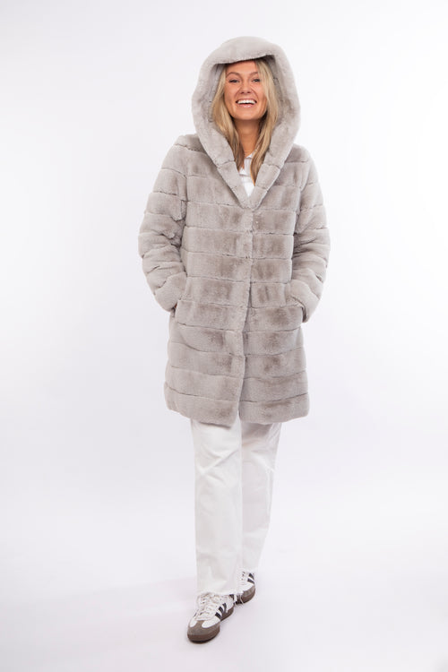 Petite M. Kunstpelz Kurzmantel Mit Kapuze Silbergrau