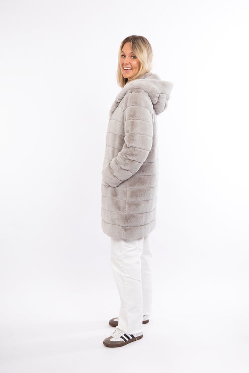 Petite M. Kunstpelz Kurzmantel Mit Kapuze Silbergrau