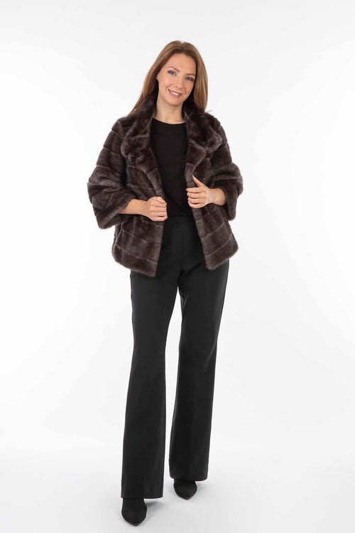 Petite M. Kurze Kunstfell Jacke In Aubergine/Anthrazit