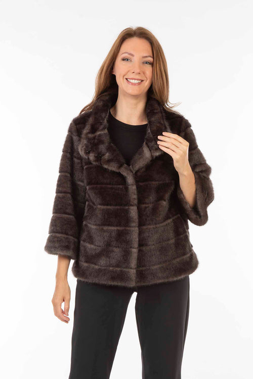 Petite M. Kurze Kunstfell Jacke in Aubergine/Anthrazit