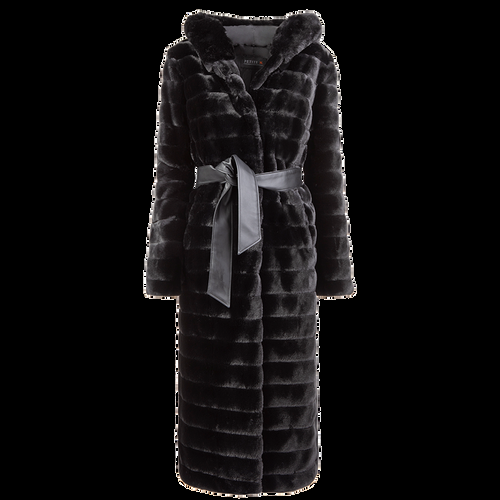 Petite M. Langer Kunstpelz Mantel Mit Kapuze In Schwarz