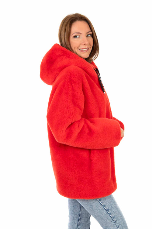 Petite M. Jacke In Kunstpelz Mit Kapuze, Rot