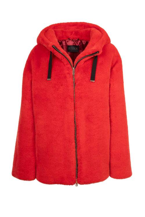 Petite M. Jacke In Kunstpelz Mit Kapuze, Rot