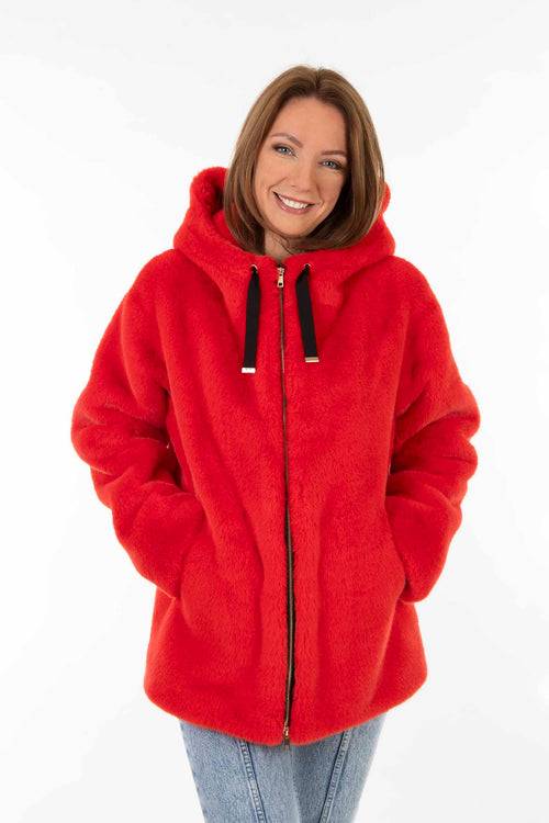 Petite M. Jacke in Kunstpelz mit Kapuze, Rot