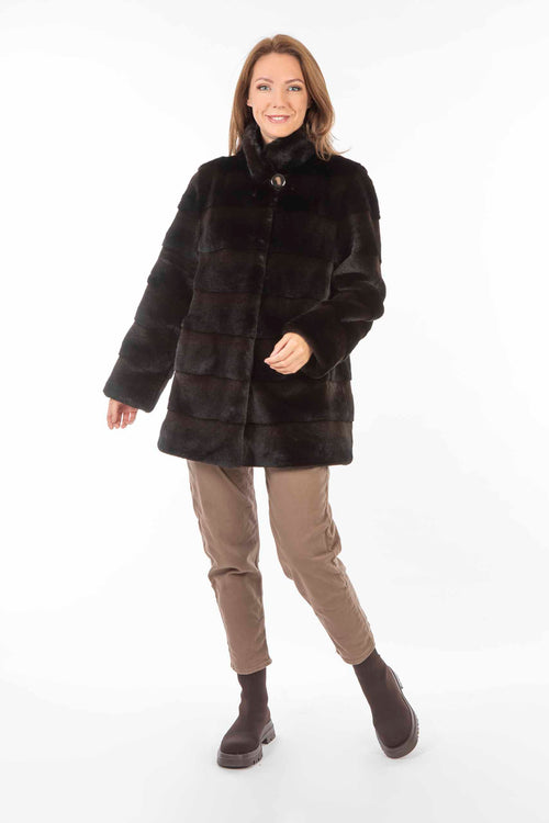 Petite M. Kunstfell Jacke Nerzoptik Schwarzbraun