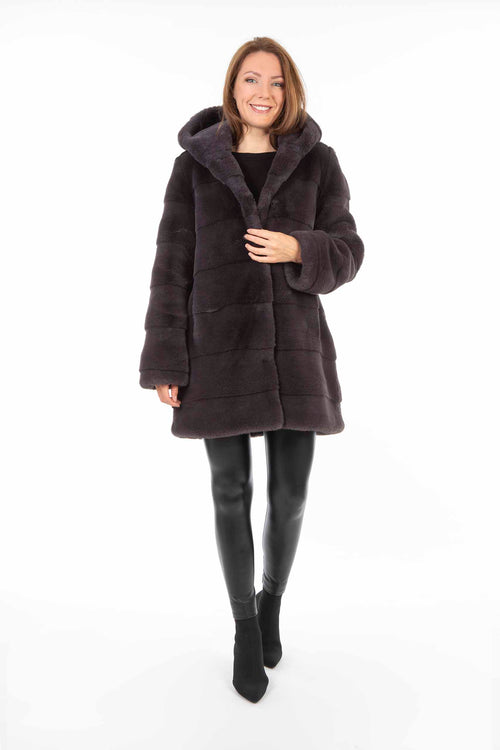 Petite M. Kunstfell Mantel Mit Kapuze Anthrazit