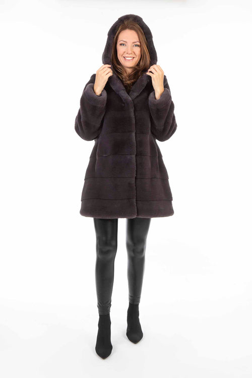 Petite M. Kunstfell Mantel mit Kapuze Anthrazit