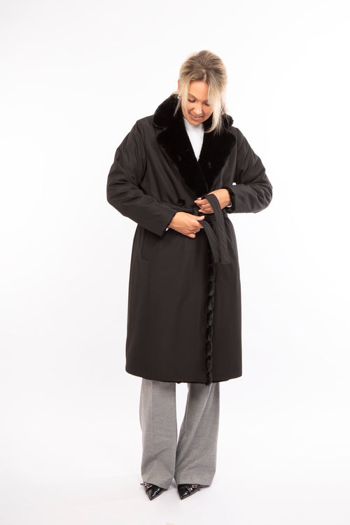 Petite M. Kunstfell Trenchcoat In Schwarz