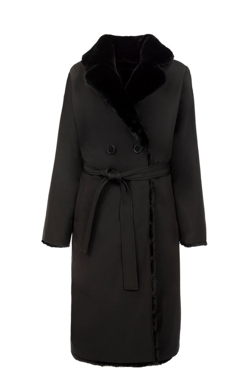Petite M. Kunstfell Trenchcoat In Schwarz