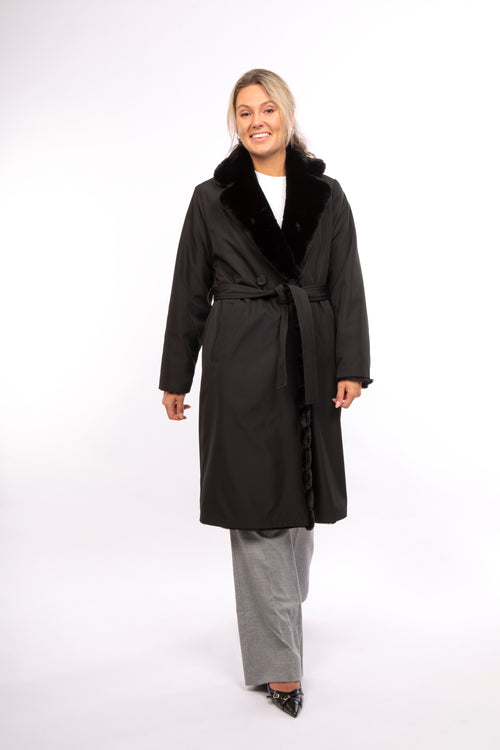Petite M. Kunstfell Trenchcoat in Schwarz