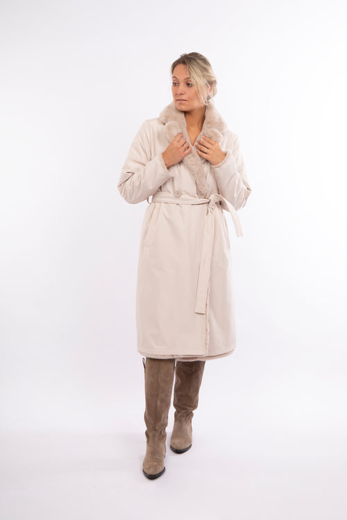 Petite M. Kunstfell Trenchcoat zum Wenden in Creme