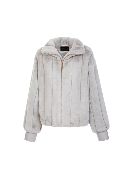 Petite M. Kunstpelz Bomberjacke In Silbergrau