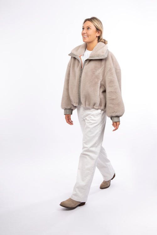 Petite M. Kunstpelz Bomberjacke In Silbergrau