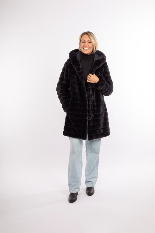 Petite M. Kunstpelz Jacke Reversible In Dunkelblau