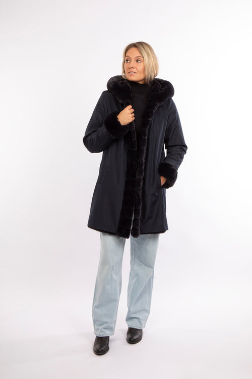 Petite M. Kunstpelz Jacke reversible in Dunkelblau