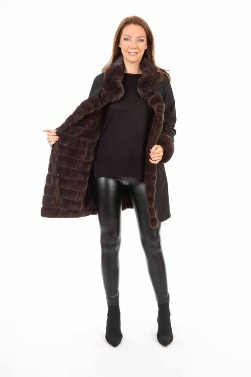 Petite M. Kunstpelz Jacke Zum Wenden Schwarz - Braun