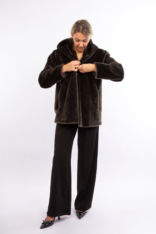 Petite M. Kunstpelzjacke In Dark Taupe