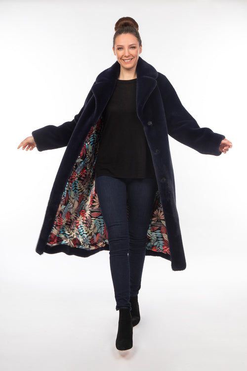 Petite M. Langer Kunstpelz Mantel In Dunkelblau