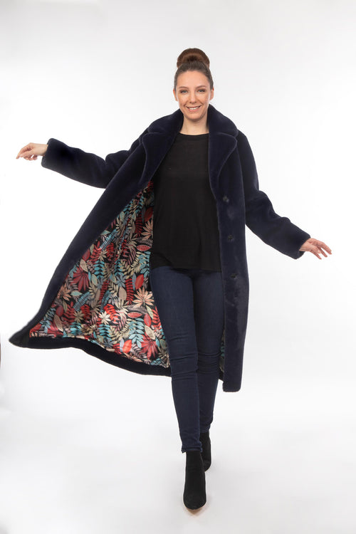 Petite M. Langer Kunstpelz Mantel In Dunkelblau