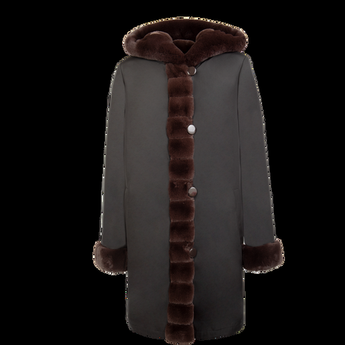 Petite M. Wendemantel Mit Kapuze In Kunstfell Und Microfaser, Braun/Schwarz