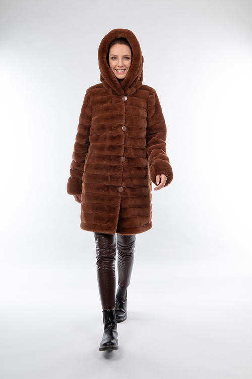 Petite M. Wendemantel Mit Kapuze In Kunstfell Und Microfaser, Farbe Cognac