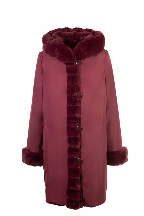 Petite M. Wendemantel Mit Kapuze In Kunstfell Und Microfaser, Farbe Weinrot