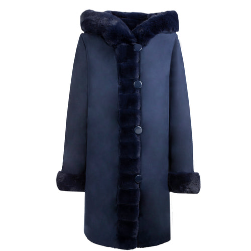 Petite M. Wendemantel Mit Kapuze In Kunstfell Und Microfaser, Farbe Blau