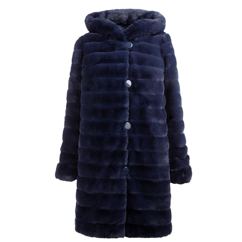 Petite M. Wendemantel Mit Kapuze In Kunstfell Und Microfaser, Farbe Blau