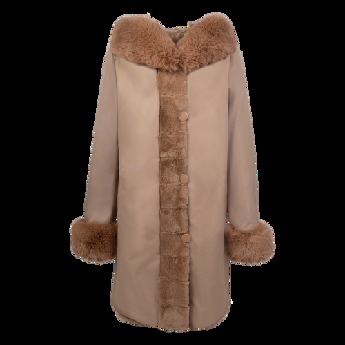Petite M. Wendemantel Mit Kapuze In Kunstfell Und Microfaser, Farbe Camel
