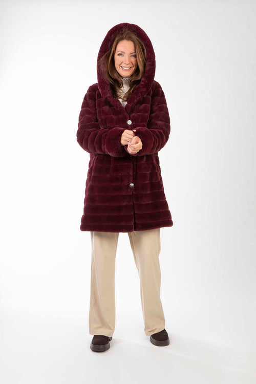 Petite M. Wendemantel Mit Kapuze In Kunstfell Und Microfaser, Farbe Weinrot