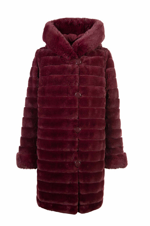 Petite M. Wendemantel Mit Kapuze In Kunstfell Und Microfaser, Farbe Weinrot