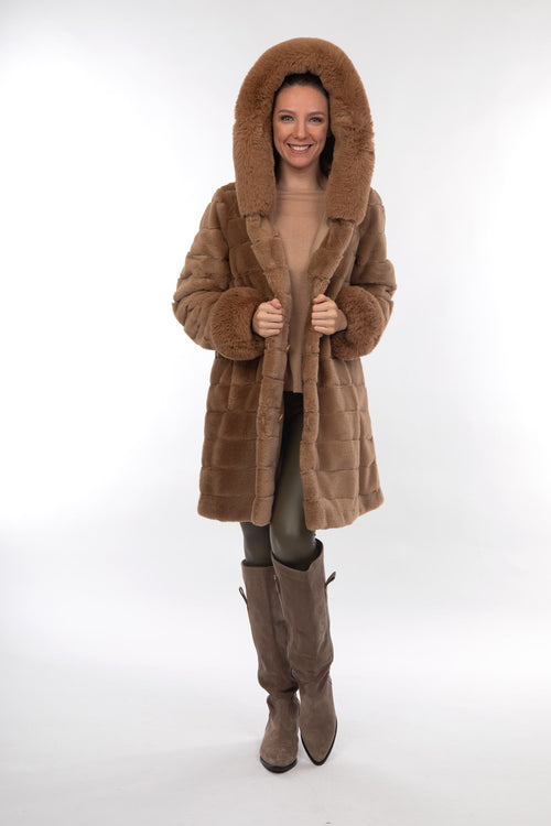 Petite M. Wendemantel Mit Kapuze In Kunstfell Und Microfaser, Farbe Camel