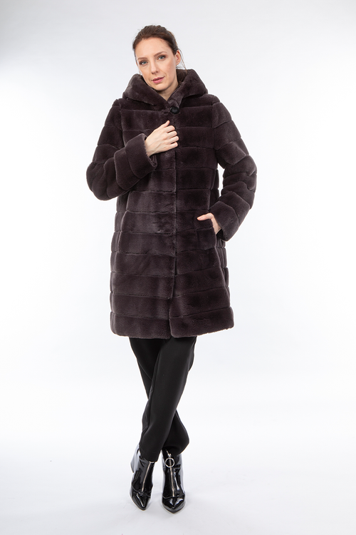 Petite M. Wendemantel Mit Kapuze In Kunstfell Und Microfaser, Braun/Schwarz