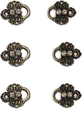 Pezzo D'oro 6 Dirndlhaken, altsilber geschlossen, Miederhaken, Strasssteine kristallklar