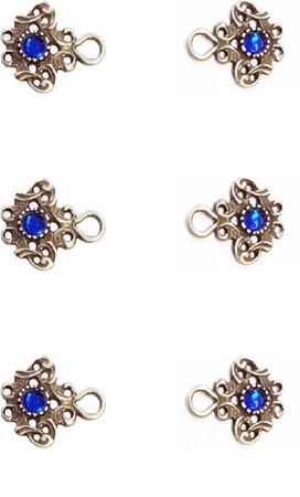 Pezzo D'oro 6 Dirndlhaken in altsilber geschlossen, Miederhaken, Metall, blauer Strassstein