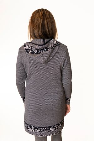 Pezzo D'oro Art En Laine Strickmantel,Gehrock Mit Kapuze,Merinowolle,made In Bayern,marine/grau