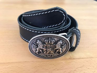 Pezzo D'oro Bayern-Gürtel Büffelleder schwarz inkl. Schließe mit Bayern-Wappen altsilber