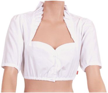 Pezzo D'oro Damen Dirndldesignerbluse weiß Sissikragen Herzausschnitt in weiß
